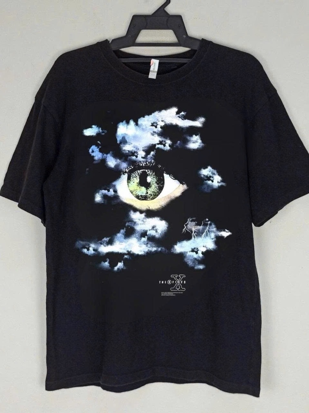 Gildan Black The xfiles T-Shirt with Green Eye and Blue Cloud Graphic